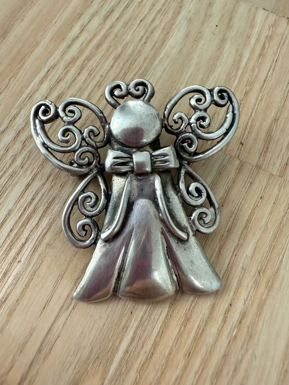 Vintage 925 Sterling silver angel brooch pin pendant